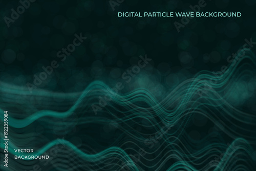 Modern abstract background with flowing digital waves and dotted surfaces forming a dynamic technological scene. Vector. Soft glow, depth effect and clean composition for business, science, artificial
