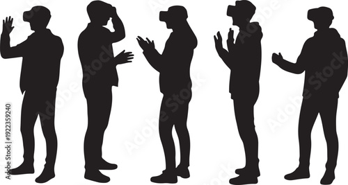 silhouette of man using virtual reality headset glasses playing VR games