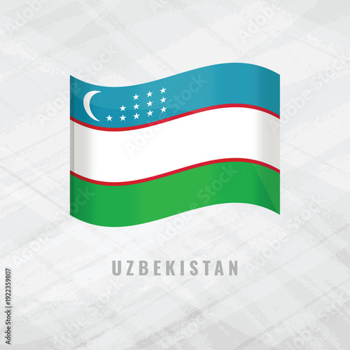 3d illustration waving flag of Uzbekistan Vector flag of Uzbekistan on Grey Background with copy space. Symbol of Uzbekistan.