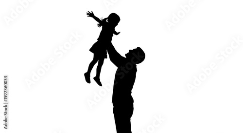 Silhouette of happy father playing with little girl in air