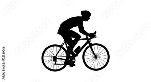 Cyclist riding bicycle with focused expression on white background