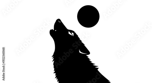 Dramatic wolf silhouette howling at full moon in night sky