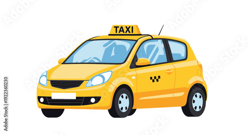 A bright yellow taxi car illustration with a white rooftop sign