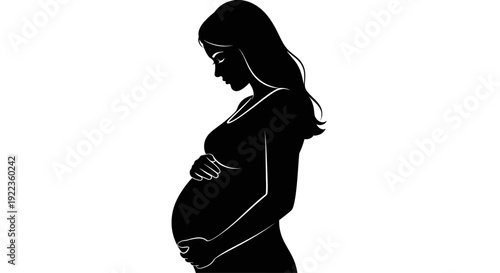 Pregnant woman in silhouette cradling her belly with love and care