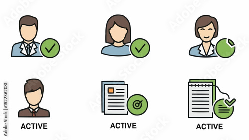 People icons with green check marks.