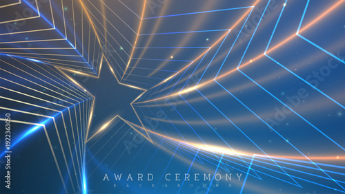 Elegant gold star frame with glow line neon and glitter effects, Luxury award ceremony background design concepts.