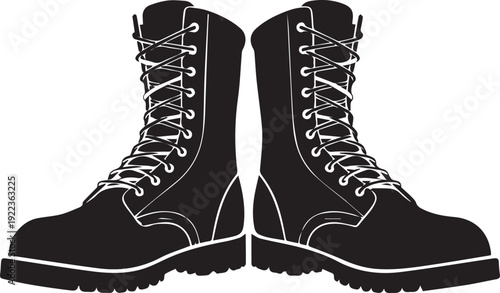 Pair of military combat boots silhouette vector illustration for army and tactical gear