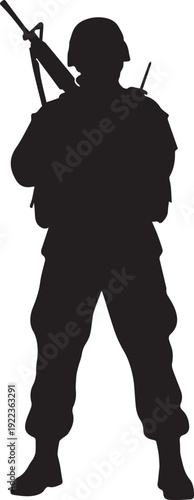 Standing soldier silhouette vector art, armed forces illustration, rifle