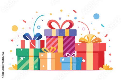 gift boxes and confetti set vector on white background