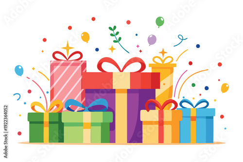 gift boxes and confetti set vector on white background