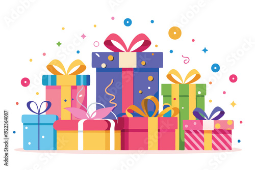 gift boxes and confetti set vector on white background