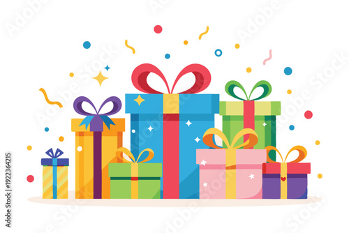 gift boxes and confetti set vector on white background