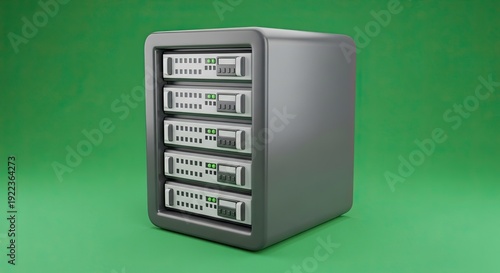 Modern server storage system with green lights on gradient background
