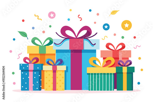 gift boxes and confetti set vector on white background