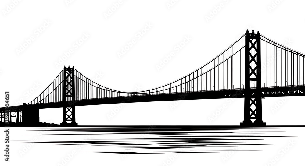 Fototapeta premium Black silhouette of suspension bridge.
