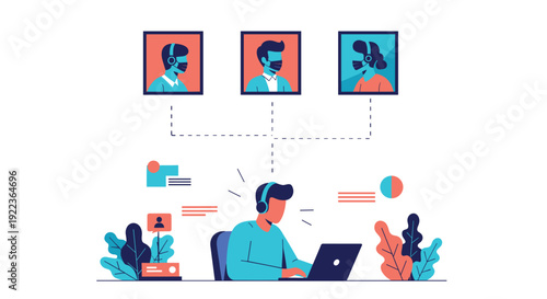 Customer support team working remotely while wearing headsets and protective masks to maintain safety and professional service.