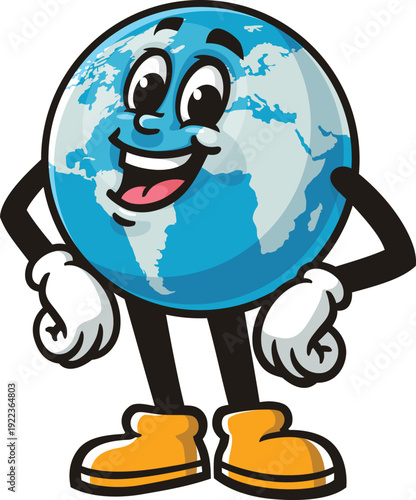 Earth mascot cartoon laughing happily