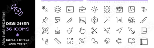 Designer Line Icons - Vector Editable Stroke.