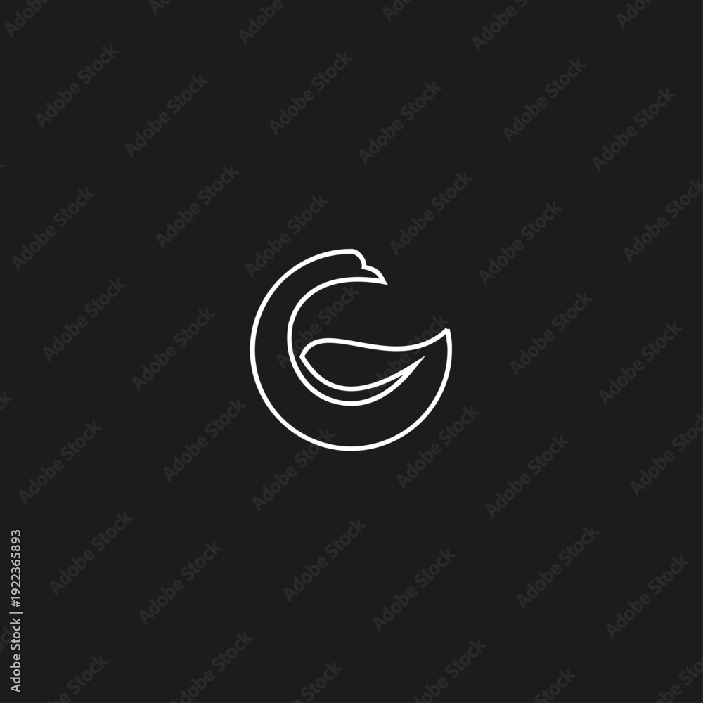 Obraz premium Minimalist Monoline Swan and Leaf Logo Design. Elegant Abstract Bird and Nature Symbol on Black.