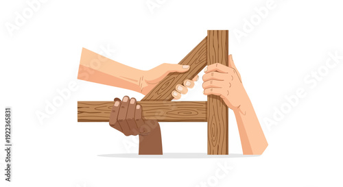 Hands holding wooden puzzle pieces.