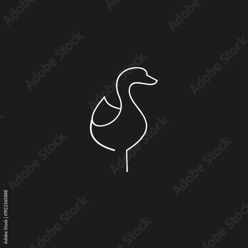 Minimalist Duck Logo Design with White Outline on Black Background