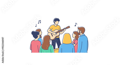 Man playing guitar for a group.