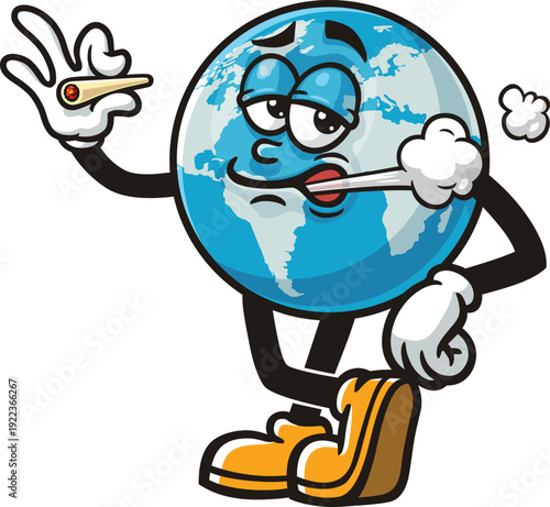 Foto Earth mascot cartoon is smoking