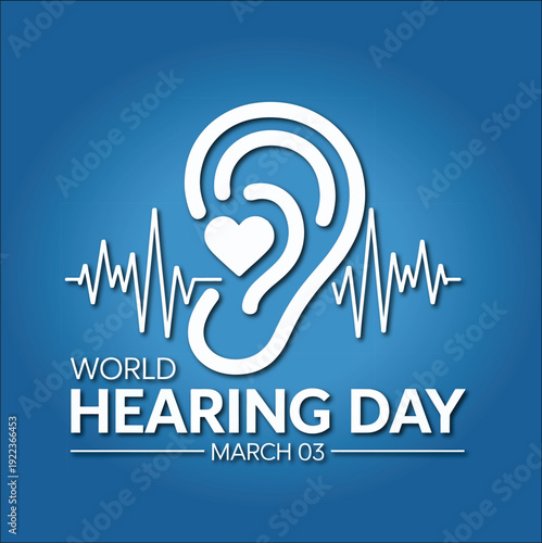 World Hearing Day March 03 Minimalist Logo Design with Ear Icon and Heart for Audiology Health Awareness and Sound Sensitivity Education