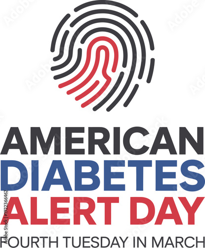 American Diabetes Alert Day Awareness Graphic with Fingerprint Heart Symbol for Medical Screenings and Healthcare Education Campaigns