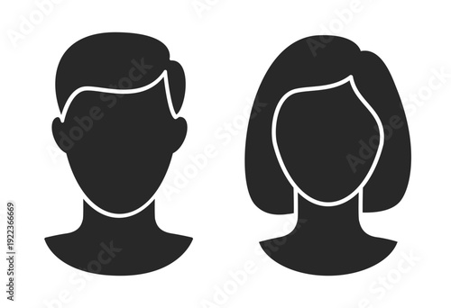 simple generic human male female man woman anonymous head with blank faces silhouette illustration set vector set on transparent background