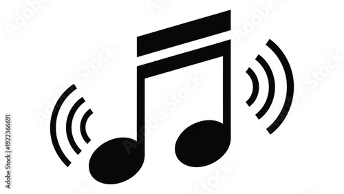 A black and white image of a musical note with sound waves isolated on white background, Vector