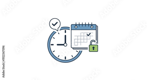 Clock Calendar and Padlock Icon Representing Time Management and Scheduling.