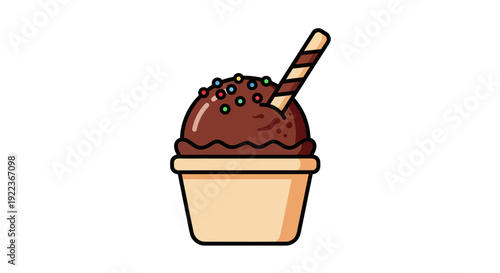 Delicious Chocolate Ice Cream Sundae with Wafer Stick Topping.