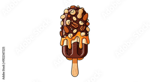 Chocolate Ice Cream Bar with Nuts and Caramel Drizzle.