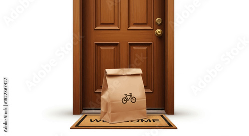 Paper bag on welcome mat outside.