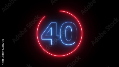 Glowing blue neon countdown timer 45 to 0 seconds . 45 seconds timer clock. and creating a stunning video.4k video