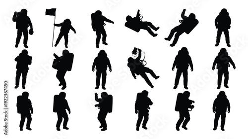 A collection of black silhouettes of people in various poses isolated on white background, Vector
