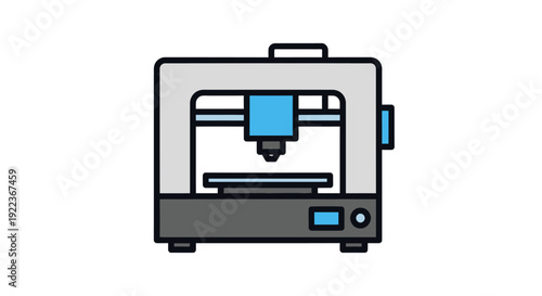 Modern 3D Printer Illustration with Blue and Gray Details.