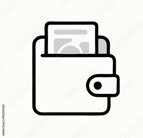 Black line art wallet with cash.