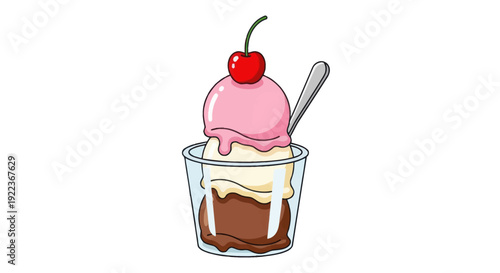 Ice Cream Sundae with Cherry Topping in a Glass Cup.