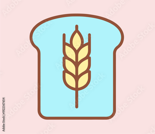 Bread Slice with Wheat Icon Graphic.