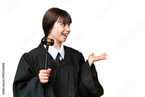 Canvas Print Little girl playing as a Judge over isolated background with surprise expression