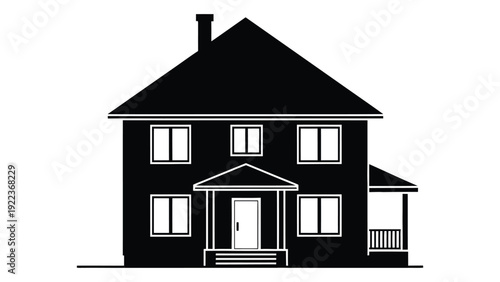 A large house with a chimney and a porch isolated on white background, Vector