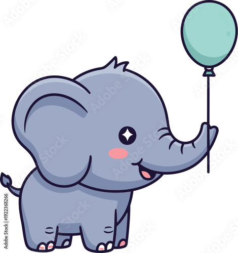 Cute Cartoon Elephant Holding Balloon
