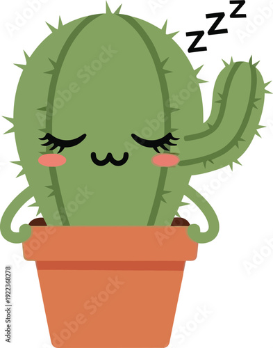 Cactus Sleeping in Pot Cartoon Character