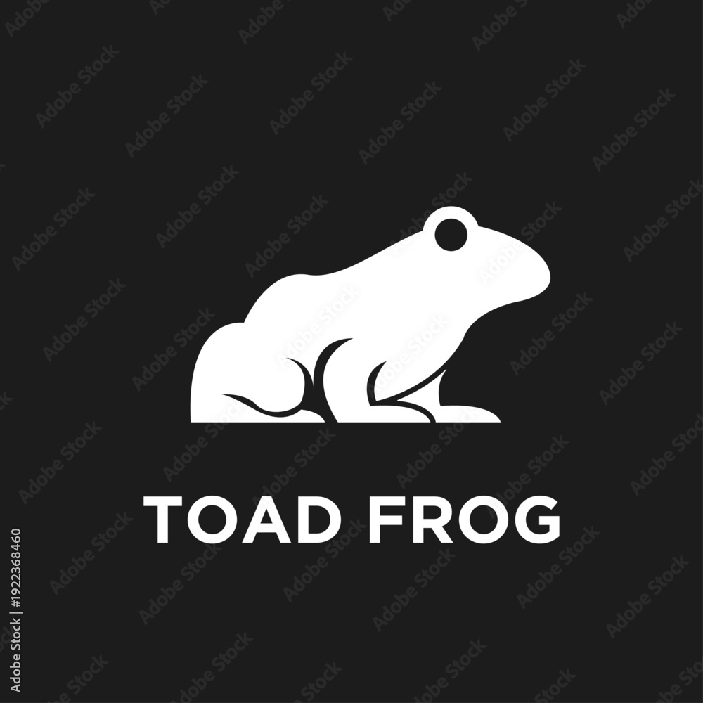 Obraz premium White Toad Frog Amphibian Silhouette Logo Icon on Black Background, Simple Minimalist Graphic Design with Text