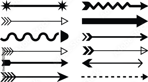 A compilation of distinct black arrow and wavy line designs on a clean white background for directional emphasis