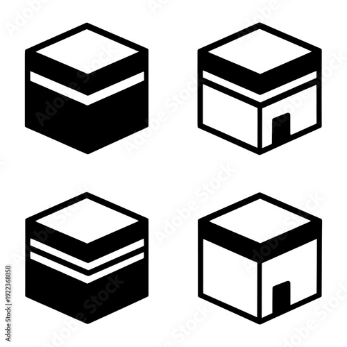 A technical drawing of four 3D cube designs on a black background