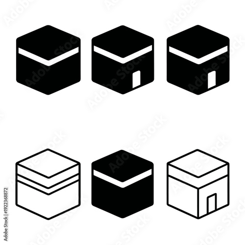 A set of white geometric shapes on a black background