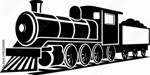 Vintage Steam Locomotive Silhouette: Classic Antique Train Engine Vector